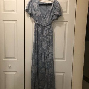 Lulus Light Blue Jacquard Short Sleeve Maxi Dress